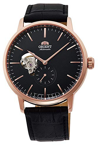 Orient Herren Automatik Armbanduhr in der Farbe Rot/Gold mit Armband aus Leder, Wasserdichtigkeit: 3 bar, Gehäusedurchmesser: 40 mm, RA-AR0103B10B