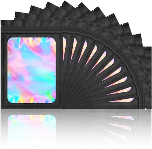 100 sacchetti in Mylar a prova di odore, richiudibili con finestra trasparente per conservare alimenti, ciglia, gioielli elettronica, 10 x 15 cm, colore: nero