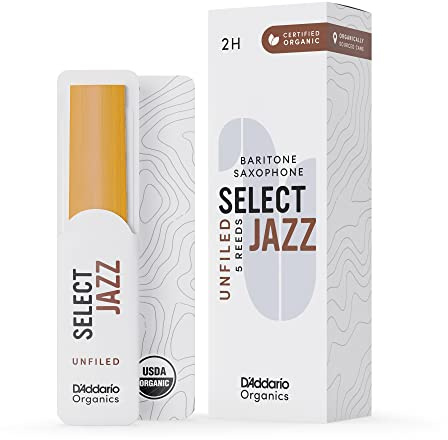 D'Addario Organic Select Jazz Unfiled Baritone Saxophone Reeds - Sax Reeds - Individually Sealed - 2 Hard, 5 Pack