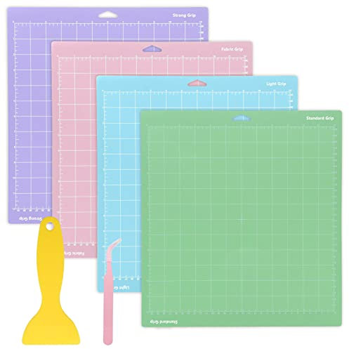 ZOCONE 4 Piezas Alfombrillas de Corte, 12x12 Pulgada Tapete de Corte Autoadhesivas Alfombrilla de Corte de Agarre con Espátula y Pinza Cutting Mat para Scrapbooking Base de Corte para Grabar y Cortar
