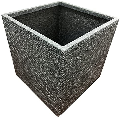 STORM TRADING GROUP Large Garden Planters Flower Pots Slate & Lazio Effect Trough Square Patio Planters Pewter Grey (Large Square Slate Planter, 1 Planter)