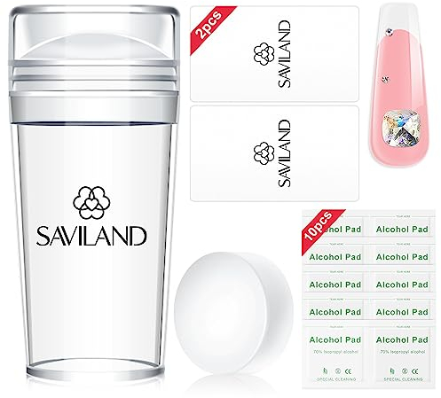 Saviland Nagel Stempel Set French Nail Art Stamper Kit mit 2 Klarer Silikon und 2 Schabern, Nagelstempel Werkzeugset Silikongelee Nails Tools für Nagellack Nageltips French DIY Maniküre