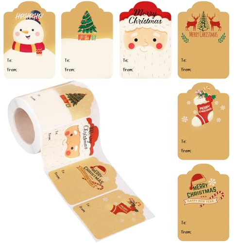 300pcs Christmas Tag Stickers, 2x3inch Gift Tags Self Adhesive Roll Labels for Greeting Cards Boxes Envelopes Decoration Wrapping Sealing
