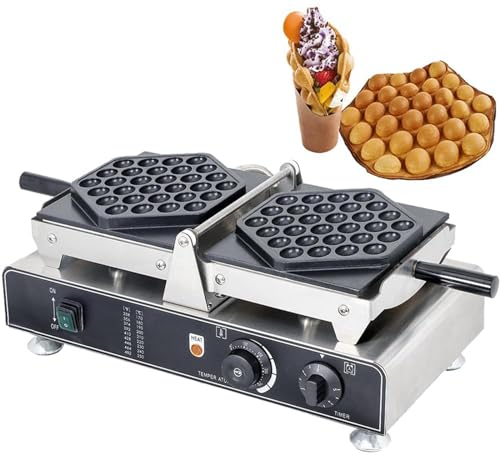Commercial Bubble Waffle Maker, 1600W Egg Waffle Maker, Left And Right Flanging Egg Waffle Machine with Non-stick Teflon Coating, 50-300°C Omelette Maker, For Home Use Snack Shop Or Cafe