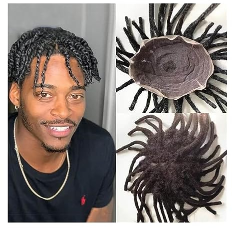 Pelucas para Hombre Peluca de tupé de encaje completo Dreadlock for hombres negros Mono Rizado Prótesis de cabello masculino 8 × 10 Unidad de sistema de cabello rizado afro Cabello humano negro natur