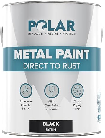 Polar Metal Paint - 2.5 Litres| Satin Black | Direct to Rust All-in-One Primer, Undercoat, and Topcoat in One | Rust-Resistant Black Paint for Metal, Steel, Aluminium & Galvanised Iron