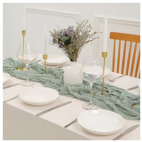 Bieiyhe Runner Verde Salvia Chiffon 90 X 300cm Runner da Tavola in Garza Runner Stile Rustico Runner Tavola Boho Decorazione Runner da Tavolo Moderno Runner Cucina Tavolo per Formaggio,Matrimonio