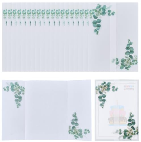GORGECRAFT 50Pcs 13x18cm Vellum Jackets Bulk Semitransparent White Rectangle Greenery Leaf Flower Pattern Parchment Paper Envelopes Pre Folded Vellum Jacket for Birthday Wedding Invitations Wraps