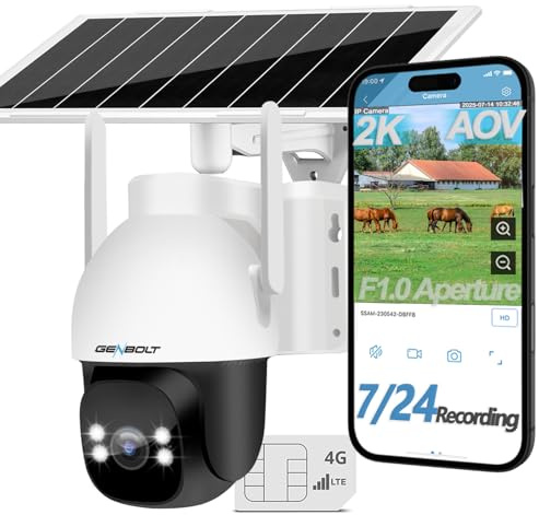 GENBOLT 2K 4G LTE Solar Security Camera Outdoor Wireless,AOV 24/7 Recoring No WiFi CCTV Camera with Sim Card, 8W 15600mAh Battery, PTZ Surveillance Camera 90FT AI Human Detection Auto Tracking