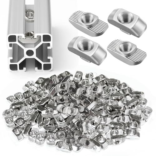 100 Piezas Tuercas Deslizantes, M5 Tuercas de T-Ranura,Tuerca de Martillo Ranura en T8 para Ranura de Extrusión Perfil Aluminio Estándar de Serie 30,Europeo Niquelado,Fijaciones de Acero al Carbono