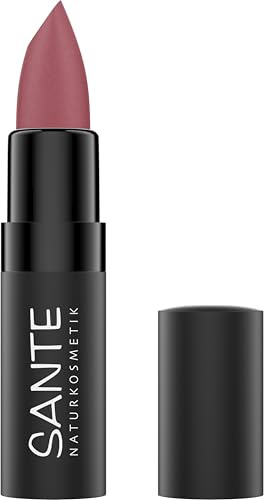 SANTE Naturkosmetik Lápiz labial Ultra Matt 02 Dusty Rose en polvo en color rosa mate para un acabado natural, cuidado de labios con escualano y ácido hialurónico, 4,55 g