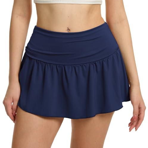 Eisnnu Damen Minirock Tennisrock Skort Elastische Taille Solide Hosenrock Kurz Rock mit Hose Sommer Skater Röcke Golf Sportrock (DE/NL/SE/PL, Alphanumerisch, S, Regular, Regular, Blau)