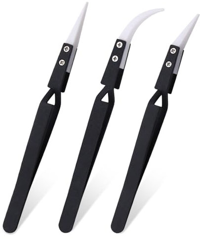 HAPPOW Pinzetten Set, 3 Stück Lötpinzette, Pinzette Elektronik, Kreuzpinzette, Keramik Pinzette Spitz, Hitzebeständigkeit 1300℃, Präzisionspinzette für Elektronikreparaturen, Schmuckherstellung