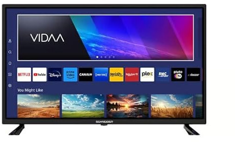 SCHNEIDER - 32B2V4, Téléviseur LED 32(80cm), Smart vidaa, 1366 x 768 pixHD, HDMI 2.0x3, TV+, Prime vidéo, Netflix, Canal+, Dolby audio, Wifi, Bluetooth , Noir
