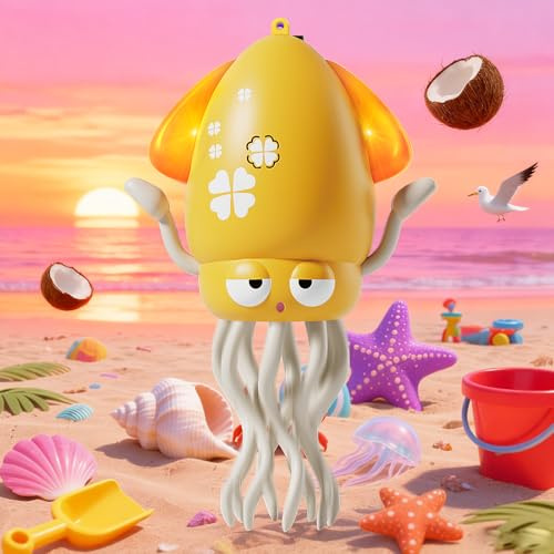 Pulpo interactivo, pulpo bailarín con iluminación LED, música, sistema inteligente para evitar obstáculos y caña de pescar. Juguete para bebés boca abajo, juguete musical (amarillo)