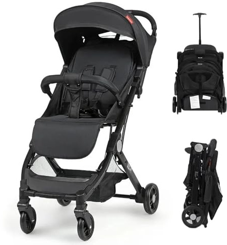 Blendra Baby Stroller from Birth to 3 Years, Foldable Baby Pushchair with Adjustable Seat,7.2kg Travel Pram with 5-Point Harness,Storage Basket, Adjustable Canopy,360-degree Front Wheels (Black)