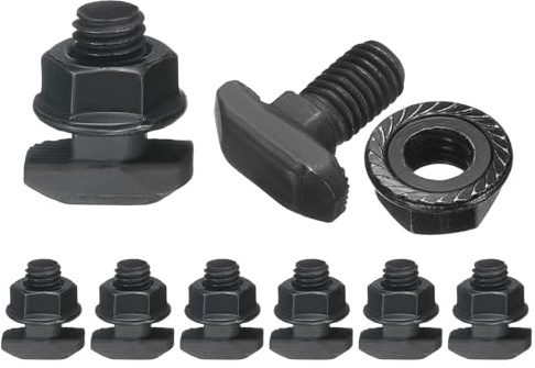 QUARKZMAN 8 pernos inserción con ranura T M8 x 16 mm, cabeza martillo acero carbono, tornillo deslizante con espárrago T con brida M8 para perfiles aluminio serie 40 según norma europea.