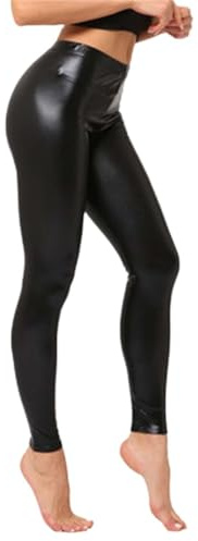 Legging Leggings en Similicuir Brillants colorés pour Femmes,Finition métallique,Coupe Skinny,Longueur 9/10,Pantalon de Mode Polyvalent pour l'automne(Black,M)
