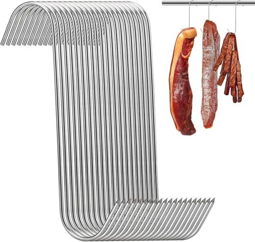 50 ganci per macellaio, in acciaio inox, 180 mm, a S, per la lavorazione della carne, per affumicatura, per la caccia, macelleria