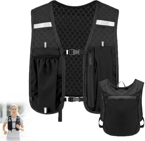 Gilet de Course Sac Hydratation Running Homme et Femme Veste d'Hydratation avec Support Téléphone et Bandes Réfléchissantes pour Trail Cyclisme Randonnée Marche Nordique - Noir