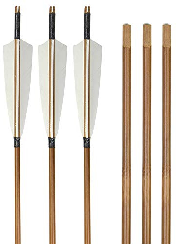 ZSHJG Arbre de Flèche en Bambou à la Main Flèches de Bambou Traditionnelles Plume de Dinde Flèches de Chasse pour tir à l'arc Arc Classique Arc Long Arc Pratique flèches (6pcs)