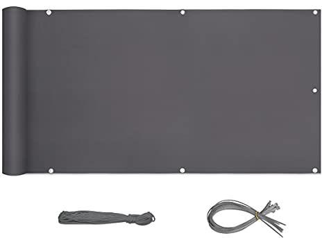 Sekey Balkon Sichtschutz Balkonabdeckung Balkonverkleidung blickdichte Wind- und UV-Schutz, 100% Privatsphäre, mit Ösen, Nylon Kabelbinder und Kordel, 75 x600cm Anthrazit