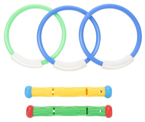 NUOBESTY Diving Toys, Diving Pool Toys Set 2pcs Dive Sticks with 3pcs Dive Rings Underwater Swimming Pool Toys Diving Game Training Tool for Kids Boys Girls