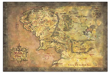 Der herr der Ringe Poster - Karte von Mittelerde Poster - Deko Wohnzimmer oder Deko Schlafzimmer - Deko Wohnzimmer - Größe : 61 x 91 - Offizielle Lizenz - Herr der Ringe Fanartikel