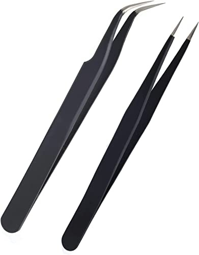 Fine Point + Slant Tweezers for Women and Men，Splinter Ticks, Facial, Brow and Ingrown Hair Removal， Needle Nose Precision Best Tweezers for Chin Hair(Black