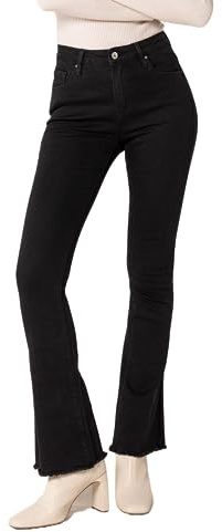 Nina Carter Vaqueros bootcut para mujer estilo retro cintura media vaqueros elásticos pantalones vaqueros look usado pantalones acampanados, L delgado
