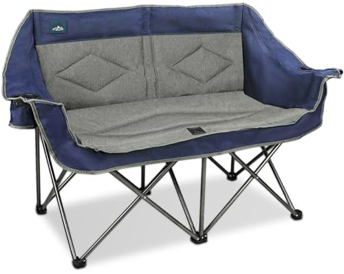 Northroad Chaise de camping pliante portable double Duo entièrement rembourrée pour canapé de 2 personnes avec 2 porte-gobelets, support pour verre à vin, supporte 272,2 kg pour pique-nique, plage,