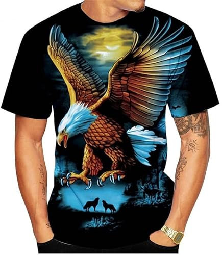 Unisex 3D Druck T Shirt,3D Adler Grafik T-Shirt Sommer Männlich Mode T-Shirt Tops Street Wear T-Shirt Polyester S-6XL (D,3XL)