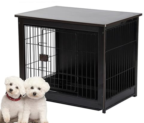 PJDDP Holzmöbel Für Hundekäfige, Beistelltisch Für Hundekäfige Mit Türen, Hundekäfig Im Möbelstil, Für Kleine Hunde, Für Den Innenbereich Mit Tablett,Schwarz,M