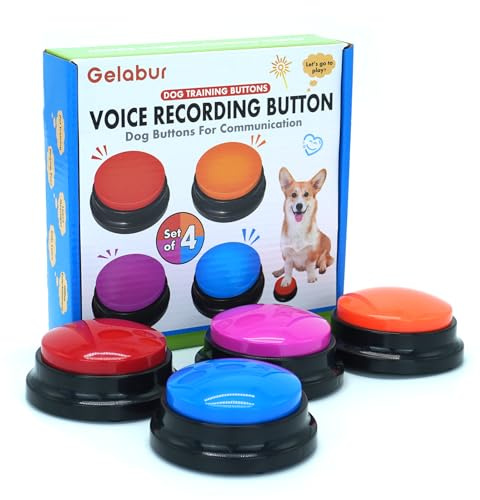 Gelabur Set von 4-Hundetasten für Kommunikation, Voice Recordable Tasten, Hundetraining sprechende Tasten Starter Set, Haustier Easy Speaking Buttons Tools