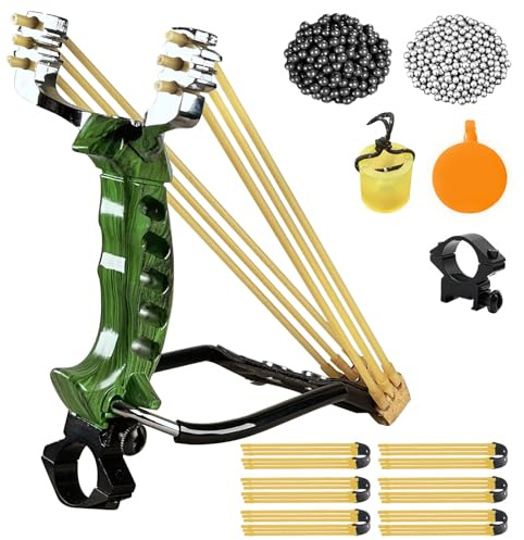 RCZZSUWE Professional Slingshots Set for Hunting, Catapult Hunting & Shooting Slingshot for Adult, High Velocity Tactical Wrist Sling Shot with Ammo Balls,Replacement Rubber Bands,Target(Green)