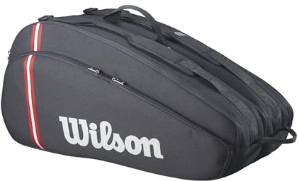 Wilson Bolsa de Tenis Tour 12, Bolsa Versátil con Espacio Dedicado para Raquetas, Sección para Zapatos y Amplio Bolsillo para Accesorios, Opciones Dobles de Transporte, Color: Negro