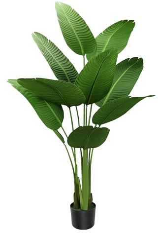 Planta de Ave Artificial para Paraíso, Plantas Falsas de 160cm de Altura con 10 Pieza Leaves, Maceta Negra, Hawaiian Tropic Palmera Artificial, Árboles Hogar Oficina Jardín Boda Decoración