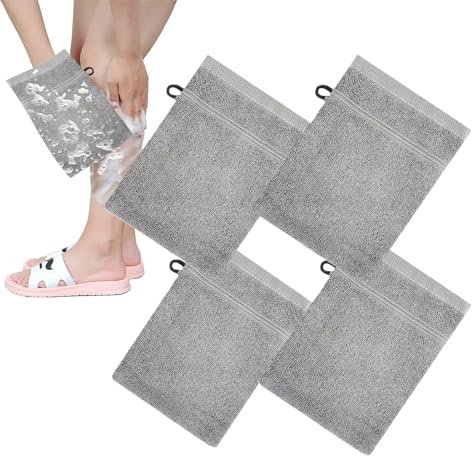 Gants de lavage corporel - Gants de bain doux avec anneau | 4 pièces coton doux à la main visage femmes voyage