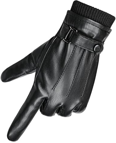 Gants en Cuir pour Hommes, Gants d'hiver pour à écran Tactile, Gant Thermique Chaud fourrés pour les Activités de Plein Air, la Conduite, le Camping, le Sport (Men-L)