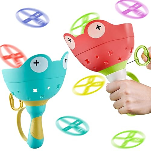 Vlecexs 2Pcs Manuel Soucoupe Lanceur Jeu Capture Manuelle avec 24 Disques en Plein Air Soucoupe Lanceur Jouet Enfants Plus De 3 Ans Jardin Activités Famille Parent Enfant Interaction