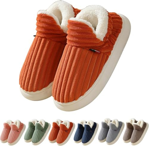 Chaussons Femme Ballerines, Chaussons Femme Homme Hiver Chaud, Chausson Pantoufles Fourrure Confortable, Pantoufle Slippers Confort Chaud Orange 38, 39