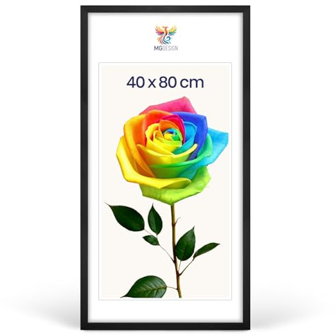 MG Design Cadre photo 40 x 80 cm – Cadre en bois Noir avec verre acrylique incassable, portrait & paysage avec fixation murale stable