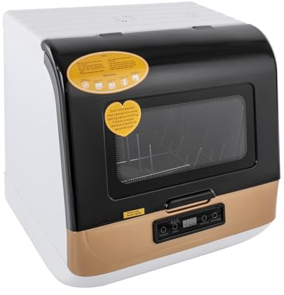 Mini Geschirrspüler, Freistehender Tischgeschirrspüler mit 3 Waschmodi, Mini Spülmaschine, Tisch Spülmaschine mit Trocknungs und Desinfektionsfunktion für Büro,Camping,Wohnmobil (Gold)