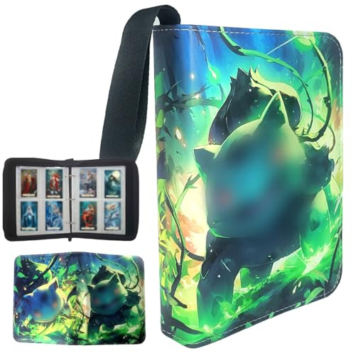 Ruayia 4-Pocket Card Binder, 100 Pages 400 Pockets PU Waterproof Card Folder, Card Collection Binder with Zipper, Portable Trading Card Album - Style 5