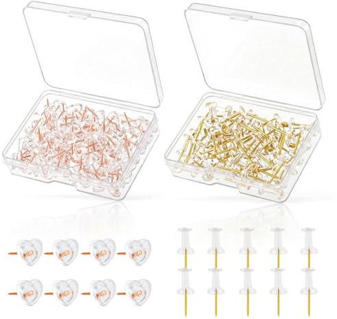 AEUXZA 200 Pzas Chinchetas Transparentes en 2 Cajas, 100 con Forma de Corazón y 100 Estándar, Pins para Tablero de Corcho, Pared de Fotos, Oficina y Escuela