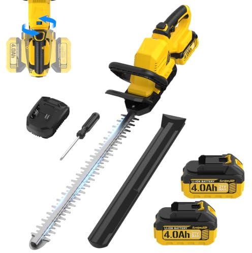 53CM Taille Haie Batterie avec 2 Batteries 4.0Ah & Poignée Pivotante à 180° | DiamèTre De Coupe 16 mm, Verrouillage de sécurité, 21V Coupe Haie Batterie sans Fil, pour Jardin, Haies et Arbustes