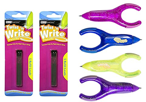 PenAgain Twist 'n Write Pencil Assorted Colors 4 Count (00071) Bundle with 10 Count Refills