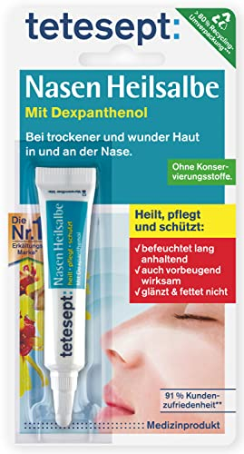 tetesept Nasen Heilsalbe – Nasenpflege Creme bei Erkältung - befeuchtet die Nase, heilt wunde Stellen und Risse & schützt die Haut der Nase – 1 x 5 g