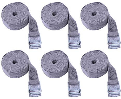 6 Pièces Sangle à Cliquet Sangle Arrimage, Sangles D'arrimage Boucle Sangle Sangles De Serrage, Sangle Demenagement pour Voiture Moto Velo Transport et Rangement (25 mm * 5m, Gris Beige)