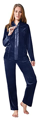 RAIKOU damer fritidsdräkt velour nicki fritidsdräkt träningsoverall joggingdräkt pyjamas med dragkedja innesluten av satin fritids tvådelad set top och byxor (40-42, Navy II)